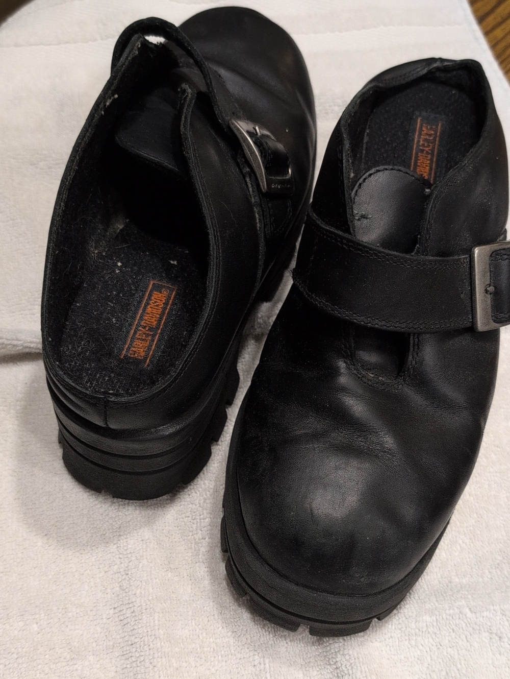 Harley-Davidson Black Leather Slip-On Mules with Buckle